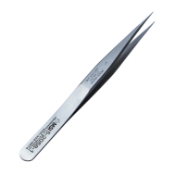 Swiss Jeweler Forceps, #1, Straight Shafts, Fine Pointed Tips, 0.2mm Tip Width, Smooth Handle, Dull Finish, Overall Length 4.728" (120mm) 